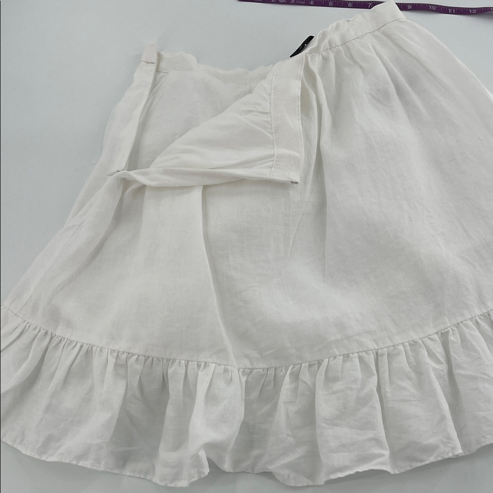 J Crew Linen Ruffle Faux Wrap Skirt White Size 8 resort spring mature vacation - Picture 11 of 11